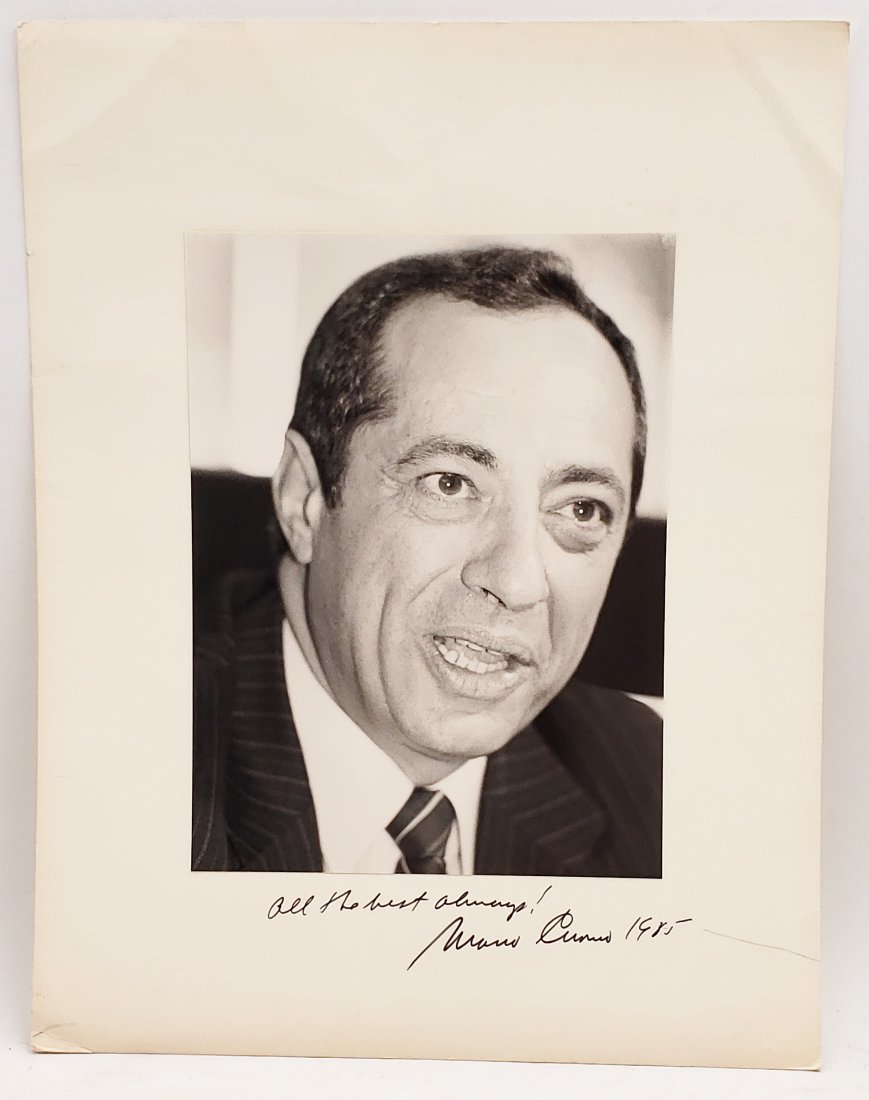 Mario Cuomo, 1985: Signed Photo Portrait: B/W photo of Mario Cuomo, 1985 by P.Rankin- Smith mounted on art paper /board and signed on the margin by Mario Cuomo, 1985. The signature is authentic with provenance. Image size : 6.75 x 9 inches. M