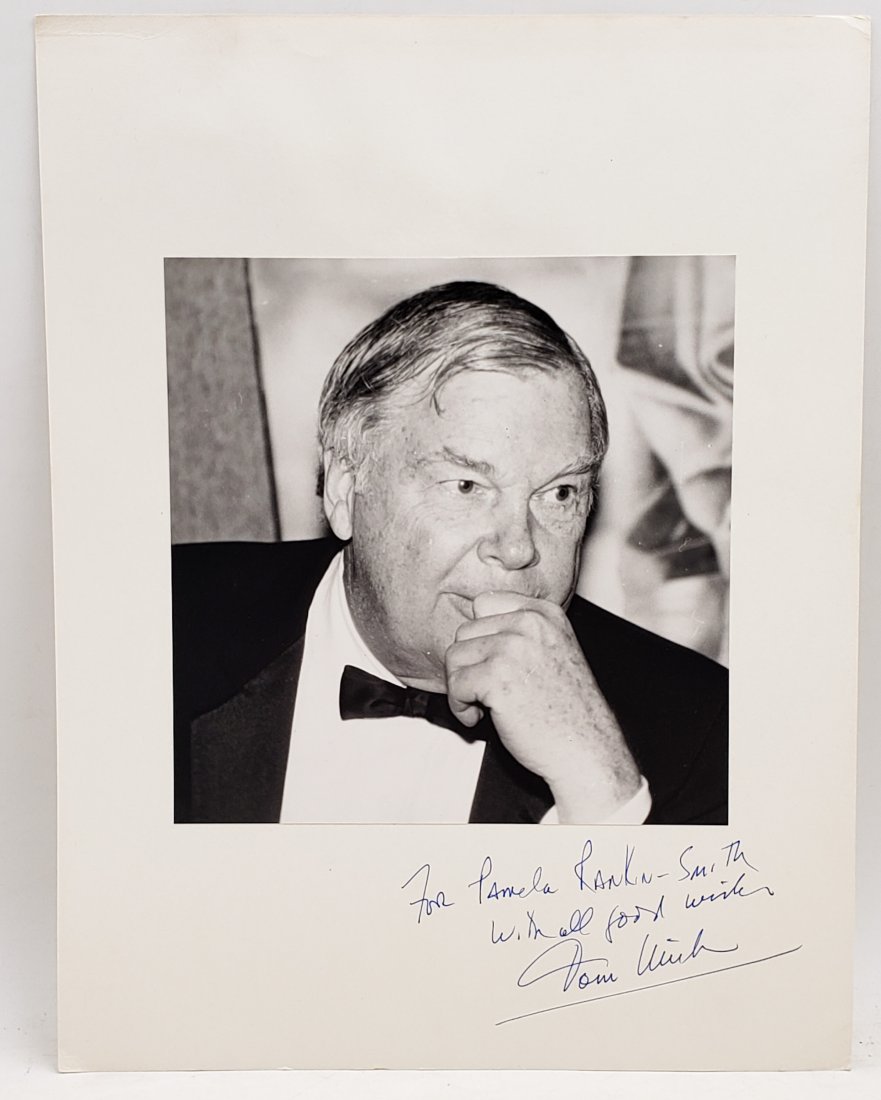 Tom Wicker: Signed Photo Portrait: B/W photo of Tom Wicker by P.Rankin- Smith mounted on art paper /board and signed on the margin by Tom Wicker. The signature is authentic with provenance. Image size : 7.5 x 7.5 inches. Mount size: 11