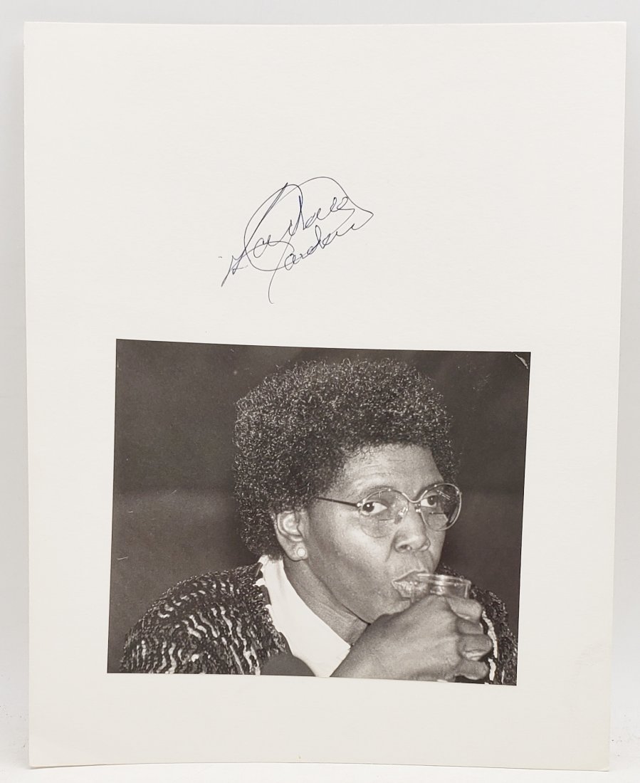 Barbara Jordan: Signed Photo Portrait: B/W photo of Barbara Jordan by P.Rankin- Smith mounted on art paper /board and signed on the margin by Barbara Jordan. The signature is authentic with provenance. Image size : 7.75 x 6.5 inches. Mount