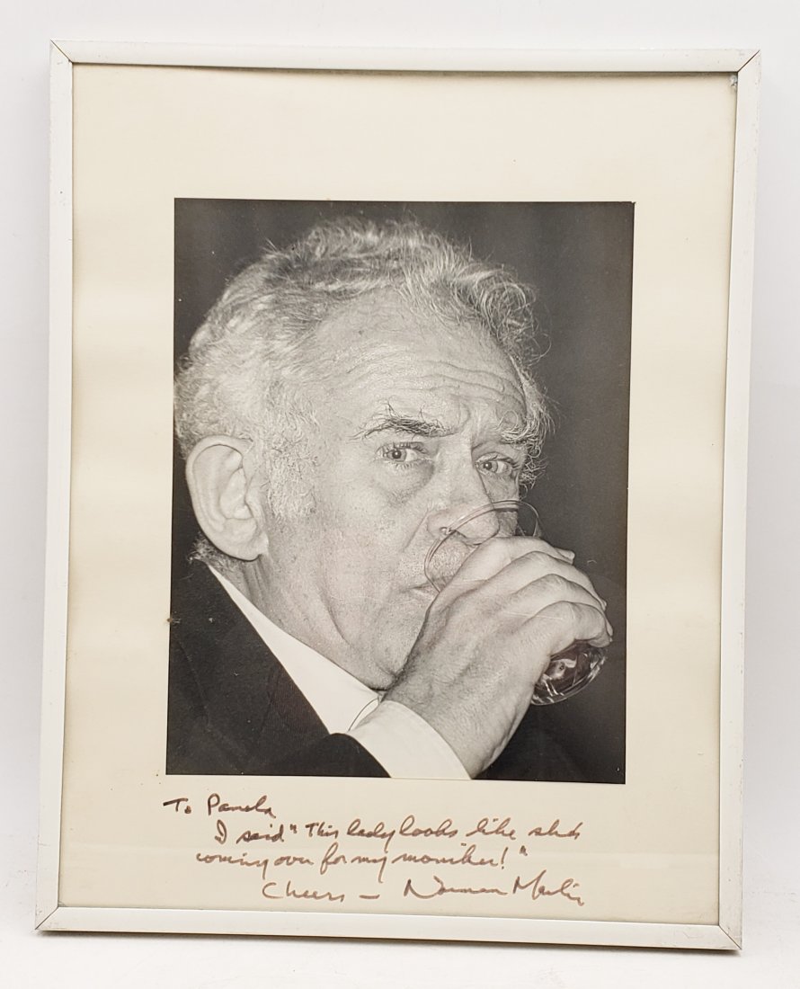 Norman Mailer: Framed Signed Photo Portrait: B/W photo of Norman Mailer by P.Rankin- Smith mounted on art paper /board and signed with a witty inscription on the margin by Norman Mailer. The signature is authentic with provenance. Image size :7.