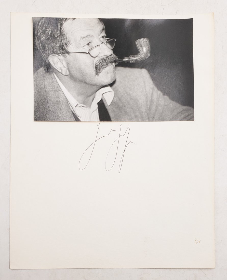 Günter Grass: Signed Photo Portrait: B/W photo of Günter Grass by P.Rankin- Smith mounted on art paper /board and signed on the margin by Günter Grass. The signature is authentic with provenance. Image size : 5.5 x 8.5 inches. Mount si