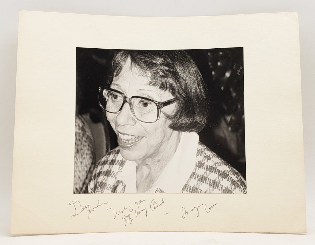 Imogene Coca: Signed Photo Portrait: B/W photo of Imogene Coca by P.Rankin- Smith mounted on art paper /board and signed on the margin by Imogene Coca. The signature is authentic with provenance. Image size : 8.5 x 7.25 inches. Mount siz