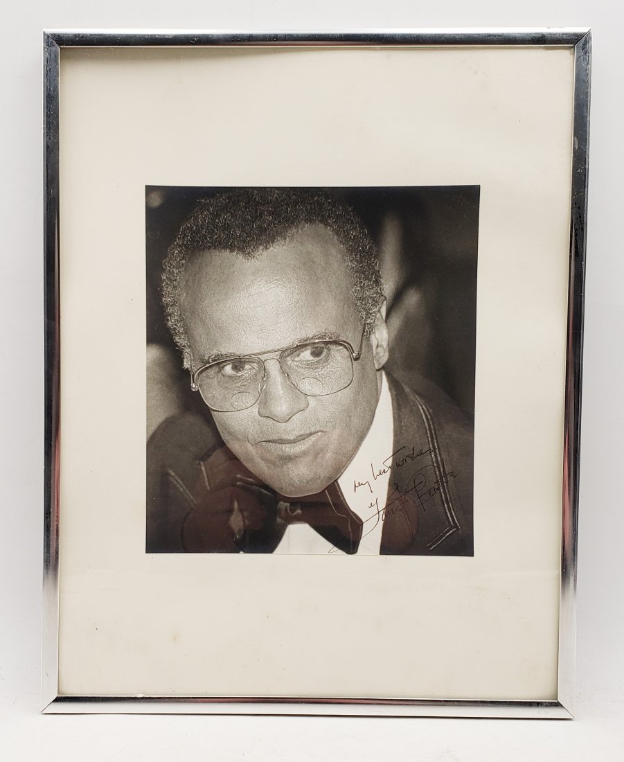 Harry Belafonte: Framed Signed Photo Portrait: B/W photo of Harry Belafonte by P.Rankin- Smith mounted on art paper /board and signed on the image by Harry Belafonte. The signature is authentic with provenance. Image size : 7 x 7.75 inches. Framed