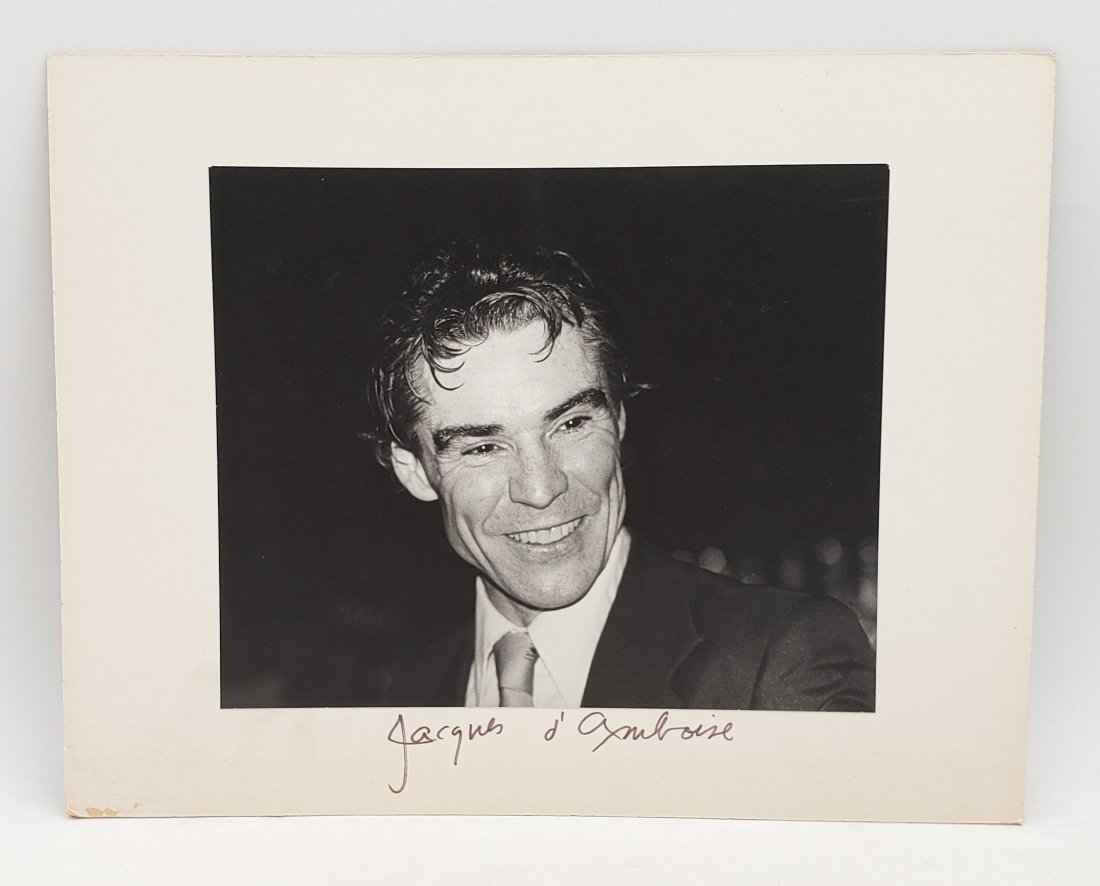 Jacques d: B/W photo of Jacques d'Amboise, 1983 by P.Rankin- Smith mounted on art paper /board and signed on the margin by Jacques d'Amboise. The signature is authentic with provenance. Image size : 9.5 x 7.5 in