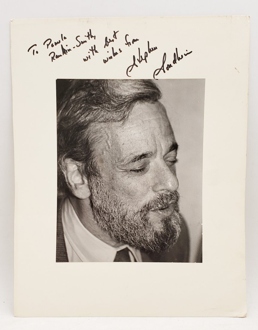 Stephen Sondheim: Signed Photo Portrait: B/W photo of Stephen Sondheim by P.Rankin- Smith mounted on art paper /board and signed on the margin by Stephen Sondheim. The signature is authentic with provenance. Image size : 7 x 8.5 inches. Moun
