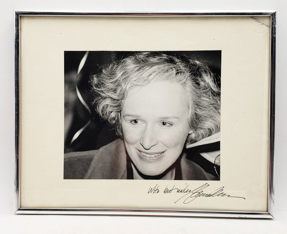 Glen Close: Framed Signed Photo Portrait: B/W photo of Glenn Close by P.Rankin- Smith mounted on art paper /board and signed on the margin by Glenn Close. The signature is authentic with provenance. Image size : 8.75 x 7.25 inches. Framed siz