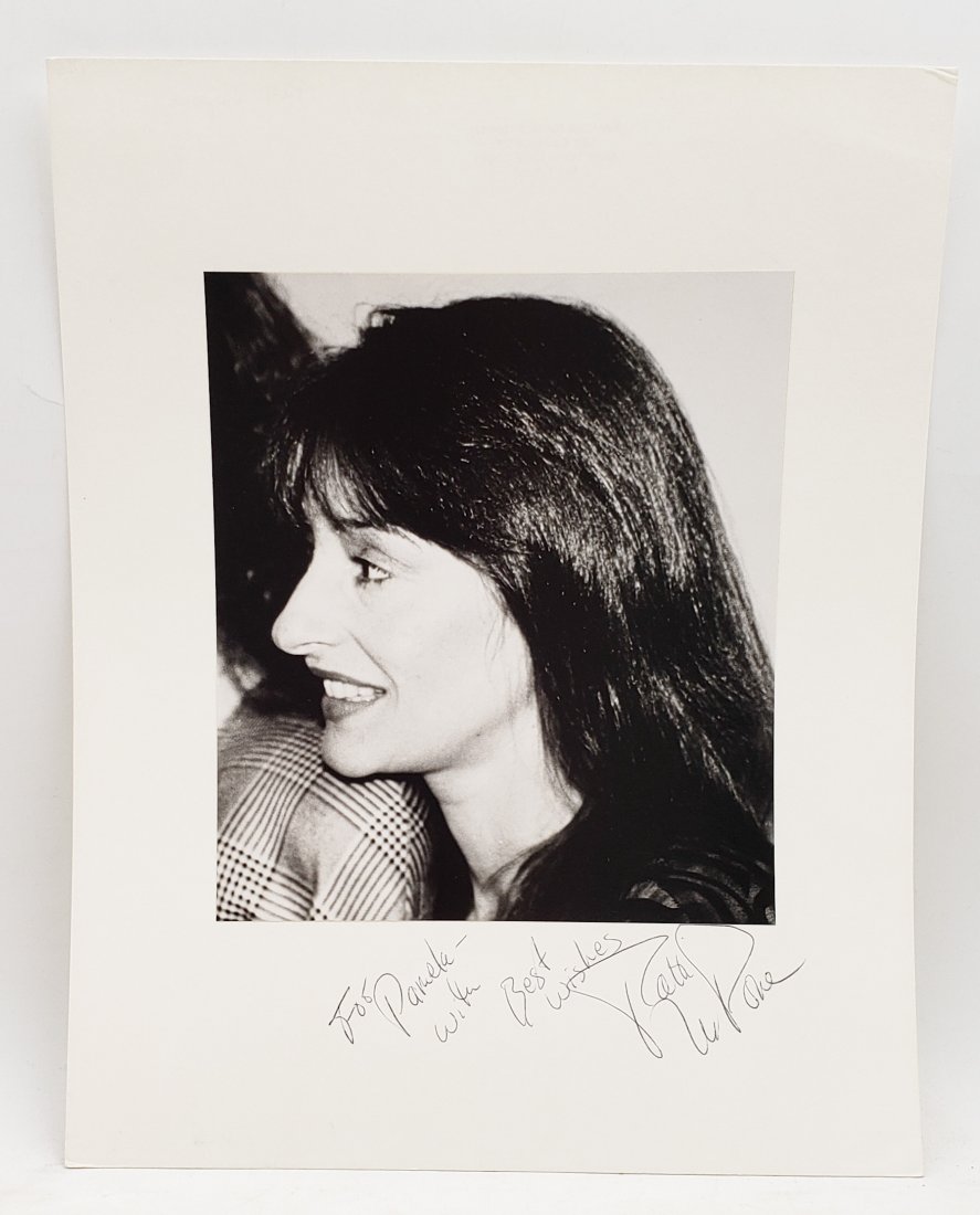 Patti LuPone: Signed Photo Portrait: B/W photo of Patti LuPone by P.Rankin- Smith mounted on art paper /board and signed on the margin by Patti LuPone. The signature is authentic with provenance. Image size : 8.25 x 7.25 inches. Mount si