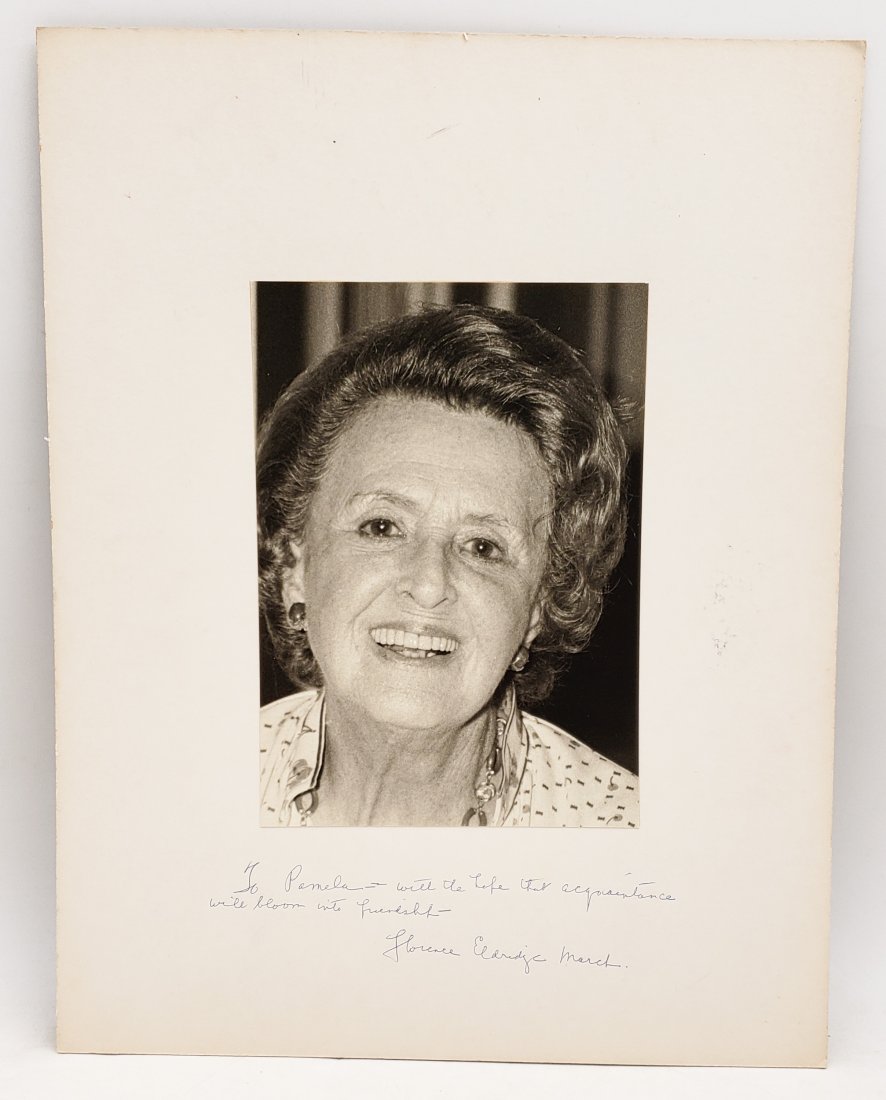 Florence Eldridge March: Signed Photo Portrait: B/W photo of Florence Eldridge March by P.Rankin- Smith mounted on art paper /board and signed on the margin by Florence Eldridge March. The signature is authentic with provenance. Image size : 5.25 x