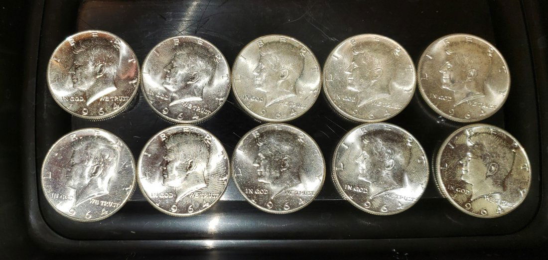 10 1964 Kennedy Half Dollars AU50 (1 of 2)