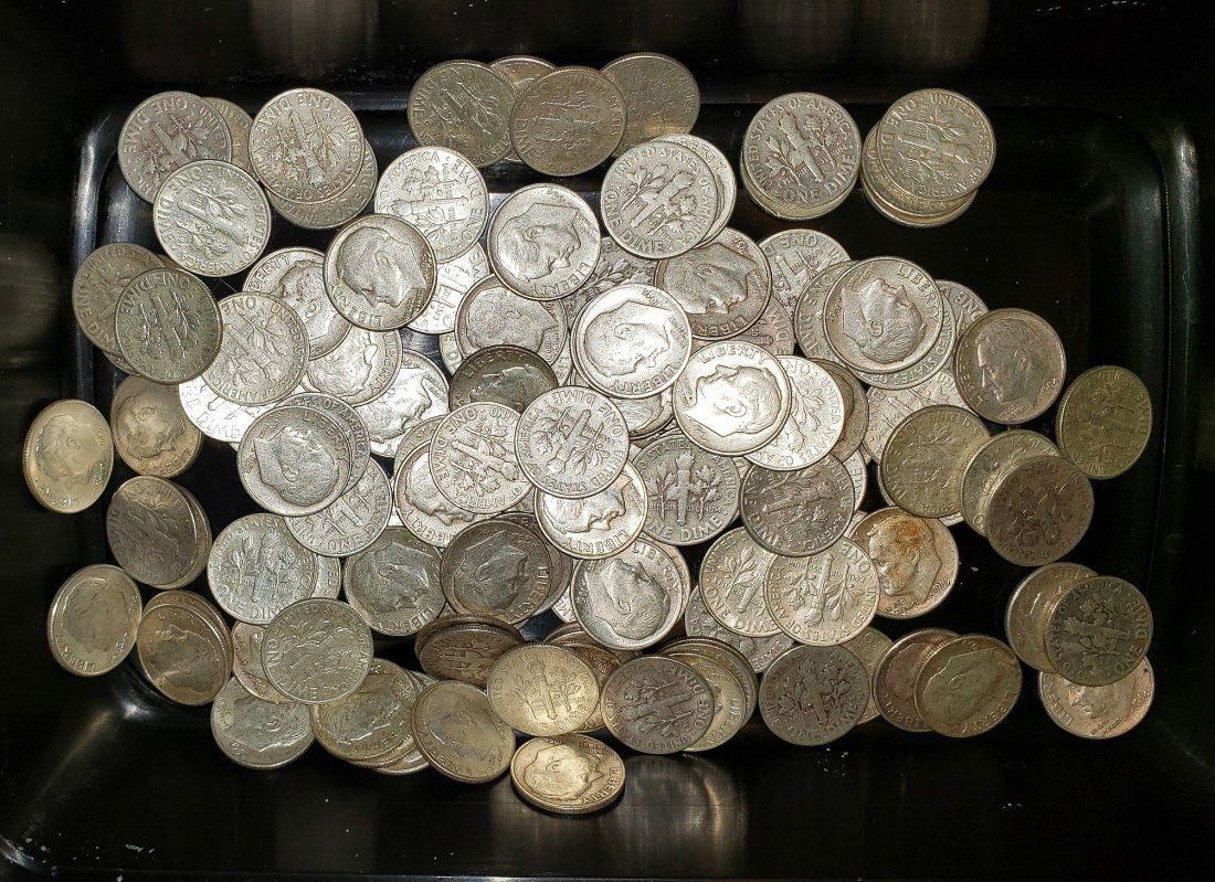 123 1945 to 1964 Unsorted Roosevelt Silver Dimes (1 of 1)