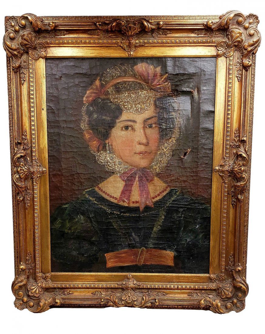 19th C American School Folk Art Portrait -Lady (1 of 5)