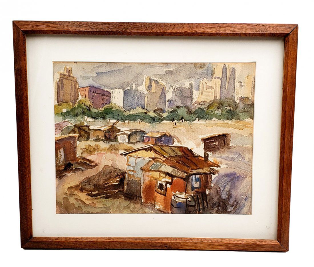 Irwin D. Hoffman: Watercolor " NYC and Outskirts": Irwin D. Hoffman: Watercolor " NYC and Outskirts" Cityscape FramedIrwin D. Hoffman (1901-1989) original watercolor study of " NYC and Outskirts" Cityscape, on art paper. Image size: 10 x 13 inches. Fi
