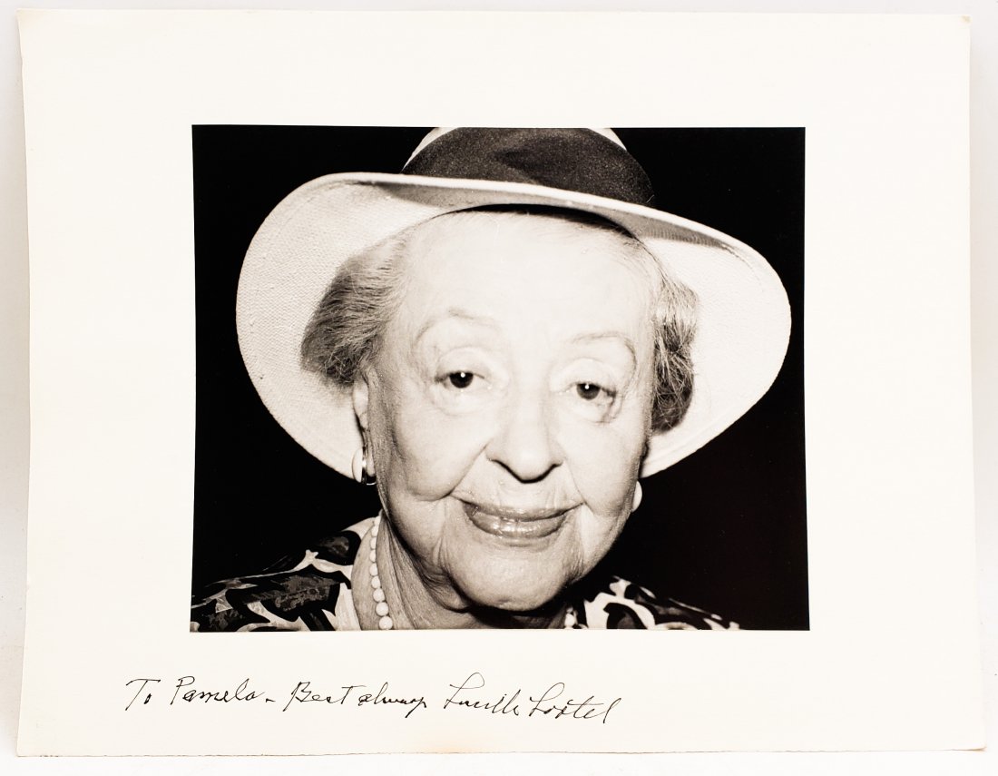 Lucille Lortel : Signed Photo Portrait: B/W photo of Lucille Lortel by P.Rankin- Smith mounted on art paper /board and signed on the margin by Lucille Lortel. The signature is authentic with provenance. Image size : 9.25 x 7.5 inches. Mount