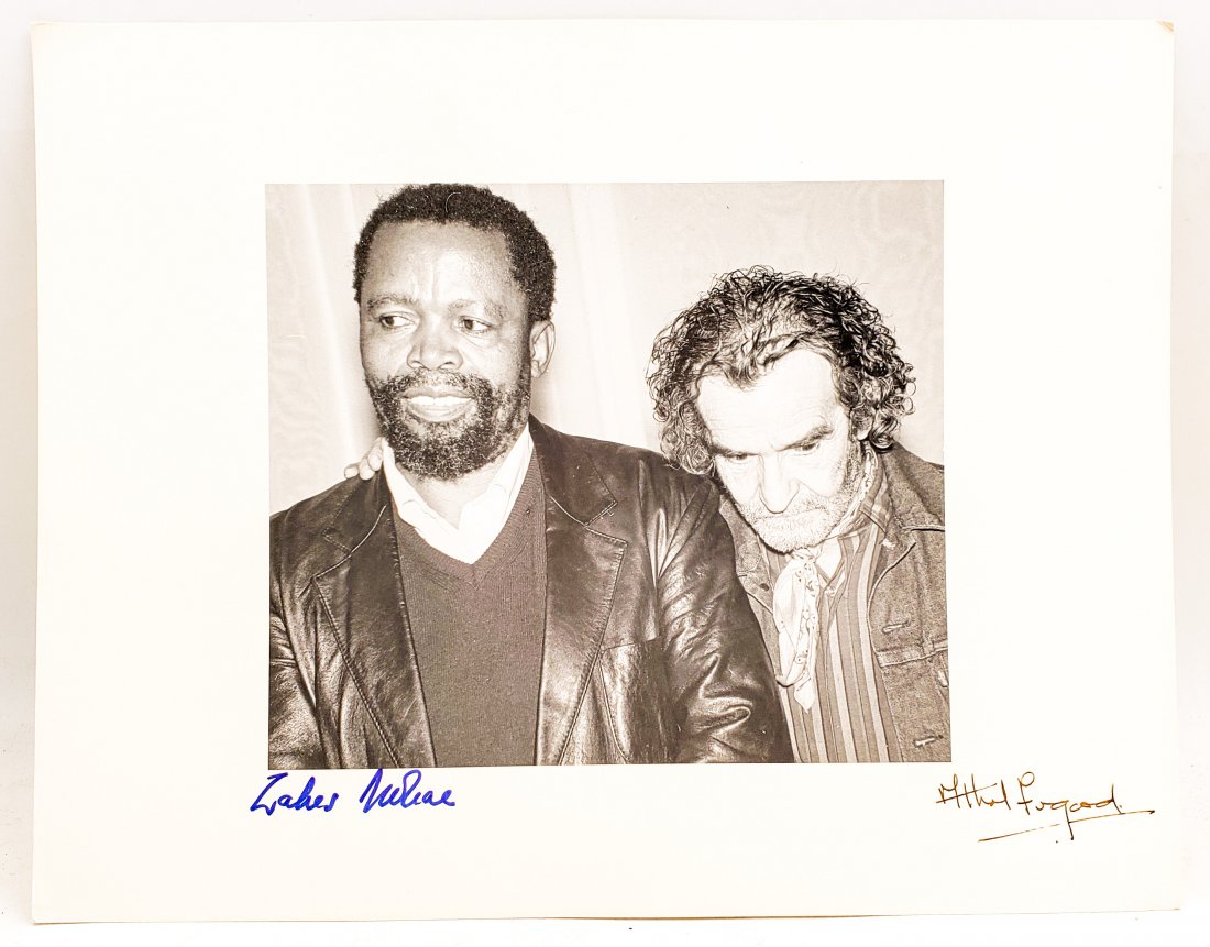 Zakes Mokae and Athol Fugard : Signed Photo Portrait: B/W photo of Zakes Mokae ( left) and Athol Fugard ( right) by P.Rankin- Smith mounted on art paper /board and signed on the margin by Zakes Mokae ( left) and Athol Fugard ( right) below their respecti