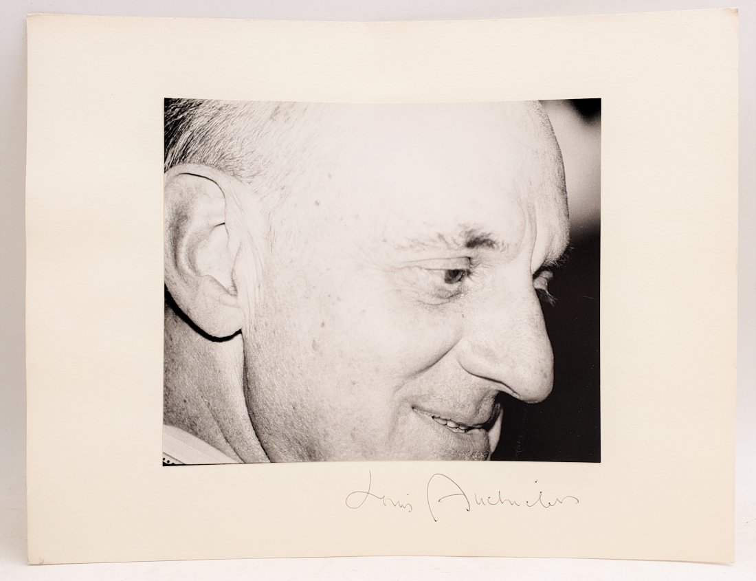 Louis Auchincloss : Signed Photo Portrait: B/W photo of Louis Auchincloss by P.Rankin- Smith mounted on art paper /board and signed on the margin by Louis Auchincloss. The signature is authentic with provenance. Image size : 9 x 7.25 inches. M