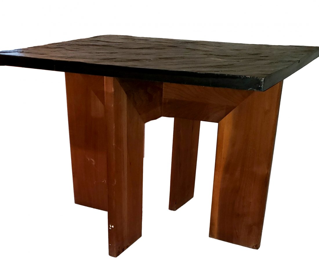 Mid Century Stone and Walnut Side Table (1 of 5)