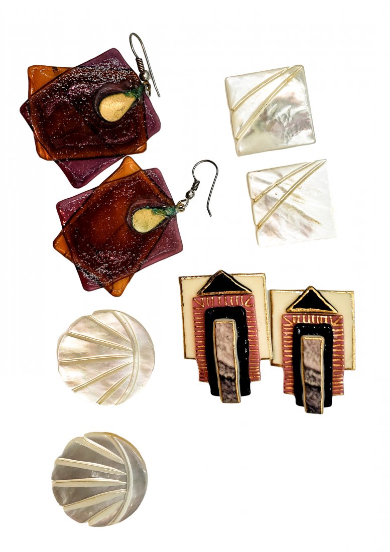 Art Glass and Shell Earrings  4 Pair Lot (1 of 4)
