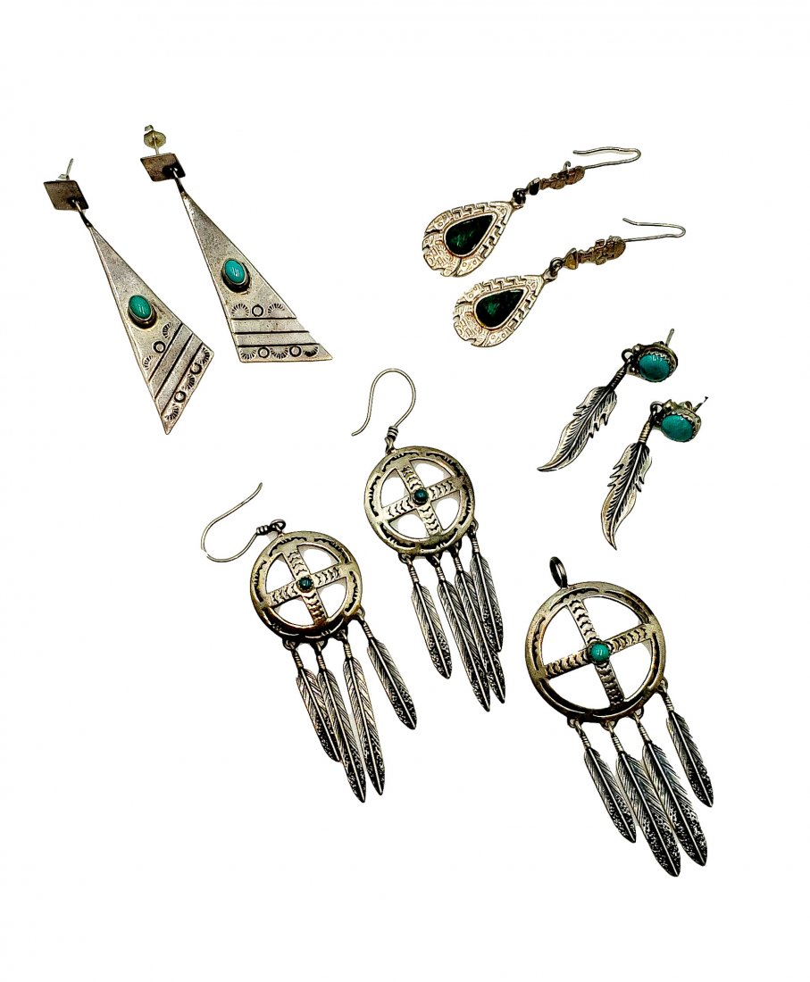 Sterling and Turquoise Earrings Lot: 4 Pair (1 of 5)