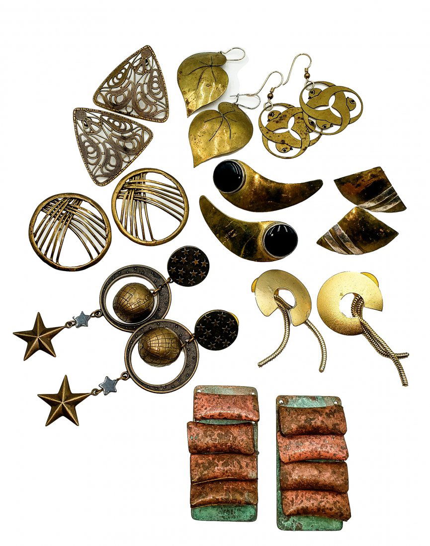 Modern, Brutalist, and Brass Earrings Lot: 9 pair (1 of 5)