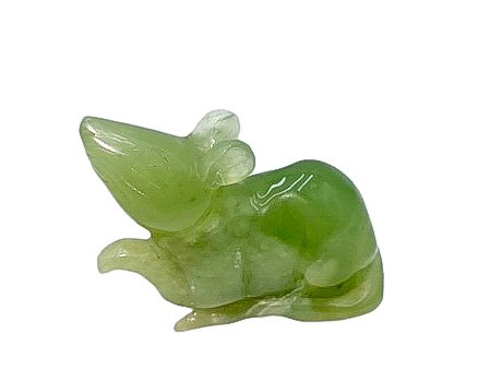 Whimsical Jade Mouse: Translucence and consistent color, upturned face, mouse figurine. 3.5 x 4 inches.Ready to display or box up for a gift.