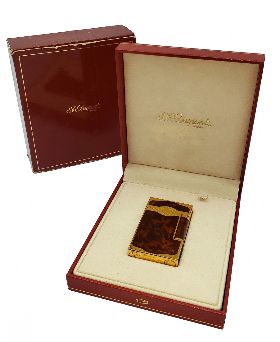 S.T. Dupont Paris Cigar Lighter Gold / Brown Enamel (1 of 4)