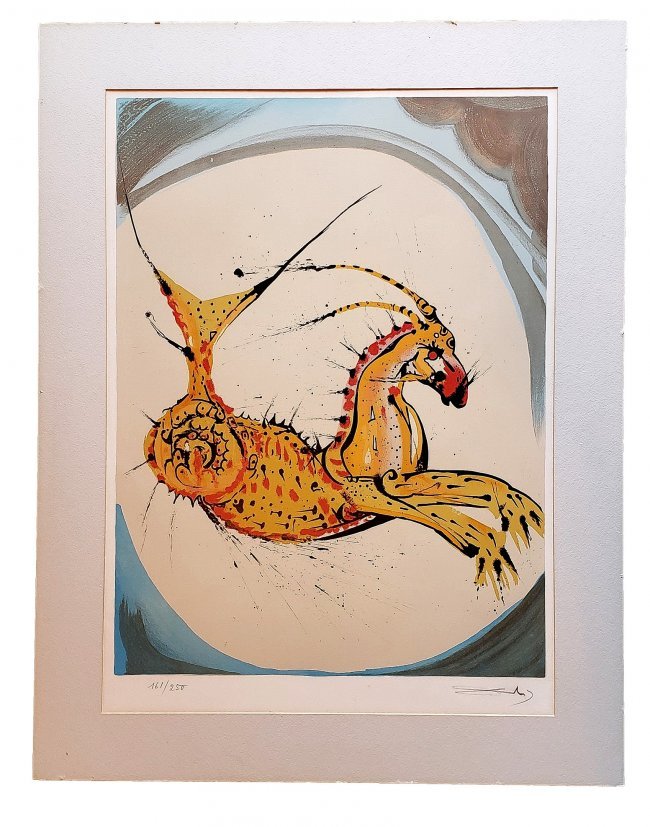 Signed Dali : Signs of The Zodiac 1967 : Capricorn: Capricorn, from Signs of the Zodiac Series color lithograph by Salvador Dali from 1967. 161 / 250. Original color lithograph on Arches by Salvador Dali, from the Signs of the Zodiac series. Capricorn 