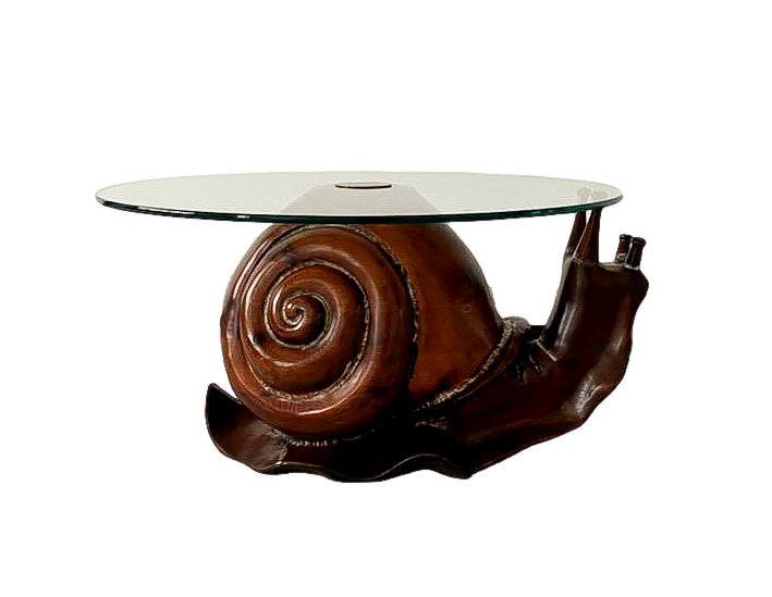 Pair of Solid Wood Carved Snail Tables, Glass Tops (1 of 7)