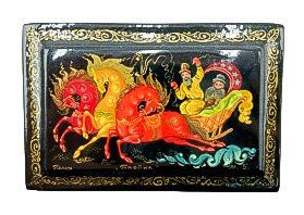 Palekh Russian Lacquer Casket-Box :Troika Sleigh Scene (1 of 6)