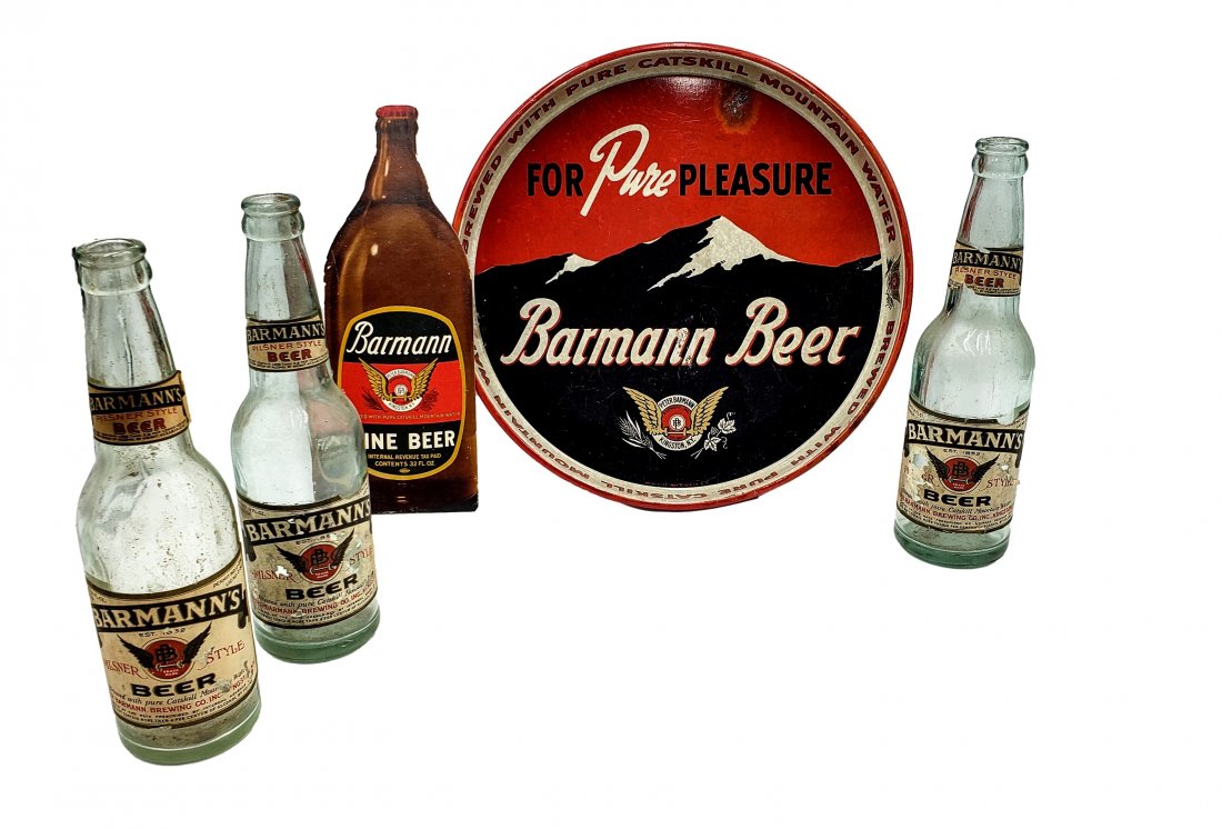 Barmann s Beer For Pure Pleasure Lot (5pcs): Barmann s Beer : For Pure Pleasure ; Lot (5pcs) Barmann s Brewery, Kingston NY Catskill Mt Water Beer (5pcs) The Peter Barmann Brewery in Kingston N.Y. This lot features an original tray, three paper 