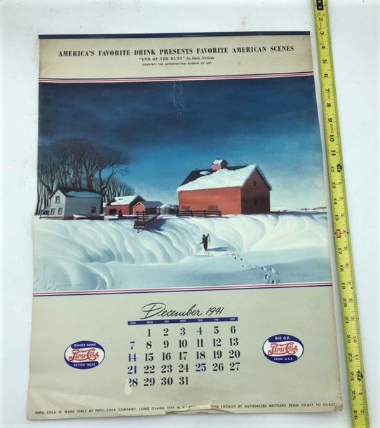 Pepsi Calendar 1941-42 : Vintage Advertising Americana: Original December â€˜41- December â€˜42 Original Art By Dale Nichols. Wall calendar. Pages depict various Americaâ€™s Favorite outdoor scenes. Page bottoms do show some tearing as picture