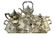 9 Piece Tea Set with Tray: Sterling Silver Weight: 20 lbs 14.5 ounces Total ...