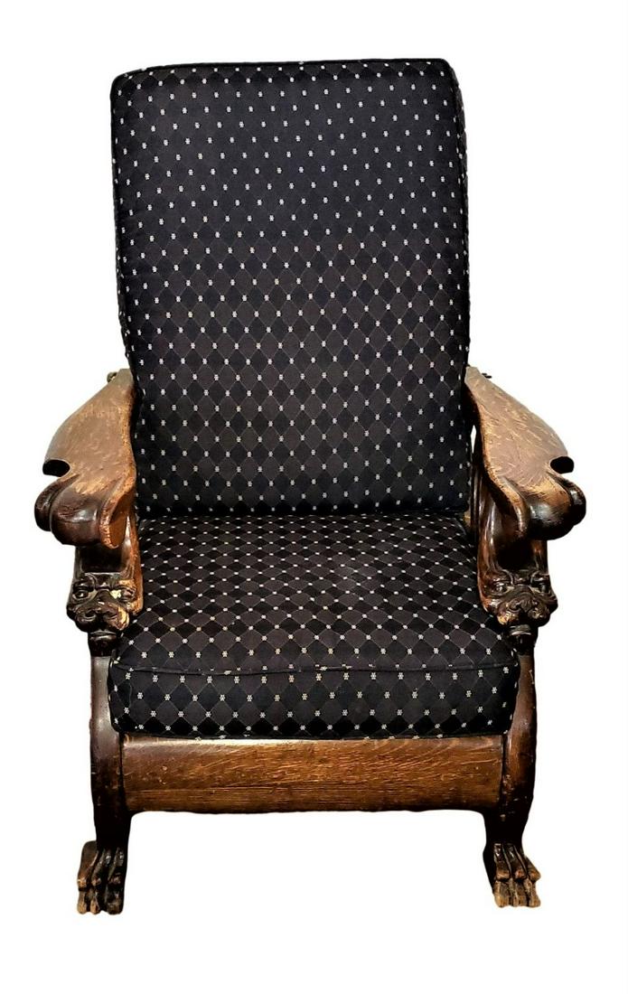 Morris Style, Gothic: Dog Head Arms, Claw Foot, Recliner Chair (1 of 6)