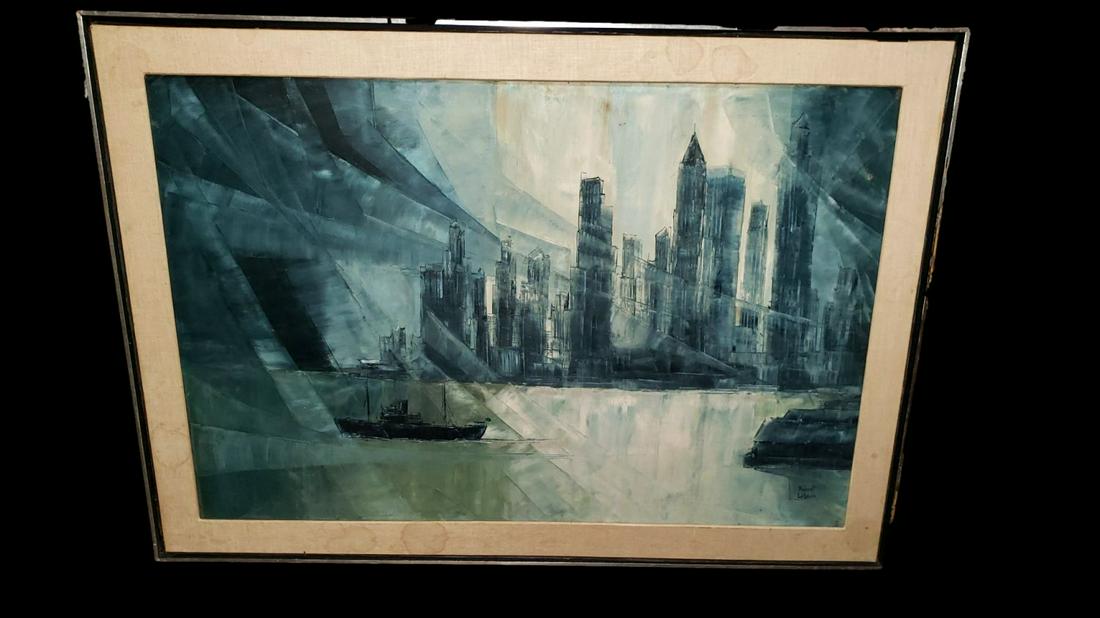 Robert Lebrá½¹n Cityscape Harbor Signed OOC (1 of 3)