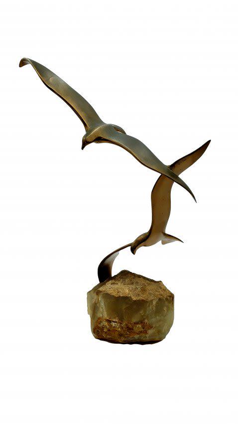 C. Jere Seagulls Sculpture: 1970s Quartz and Brass (1 of 5)
