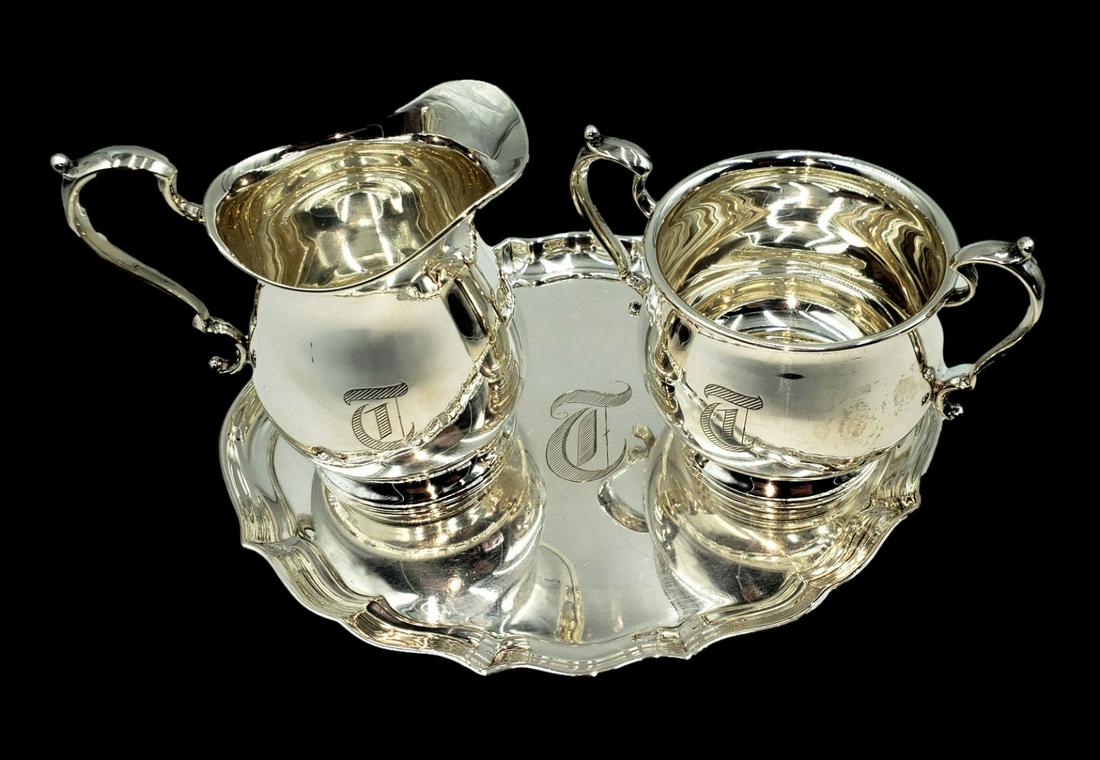 Sterling Cream and Sugar with Tray: Silver Weight 11.84 Troy Oz. (1 of 6)