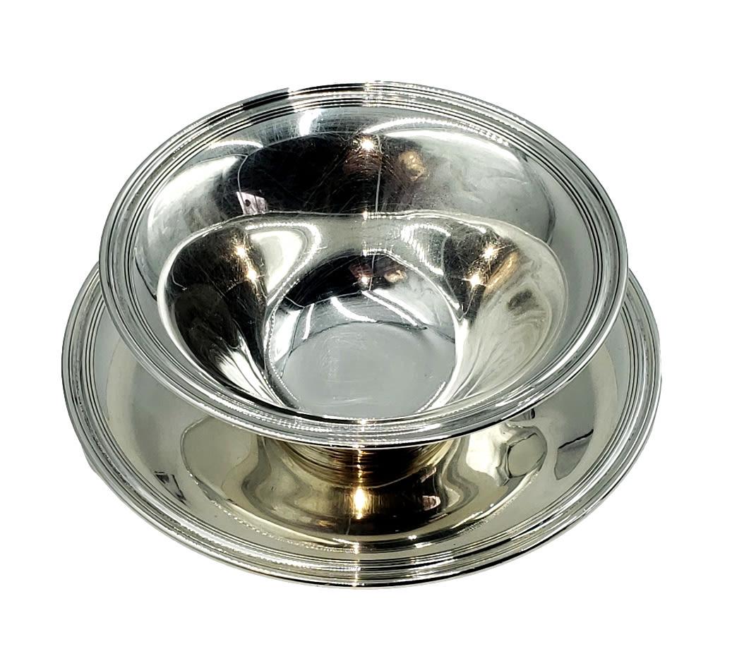 Tiffany Sterling Bowl and Dish: Silver Weight 13.587 Troy Oz: Tiffany Sterling Bowl and Saucer / Dish: Total Silver Weight 13.587 Troy Ounces. Bowl Diameter 5.5 inches. Saucer/Dish Diameter 6.5 inches. Monogrammed Gothic font " C", each piece marked Tiffany and 