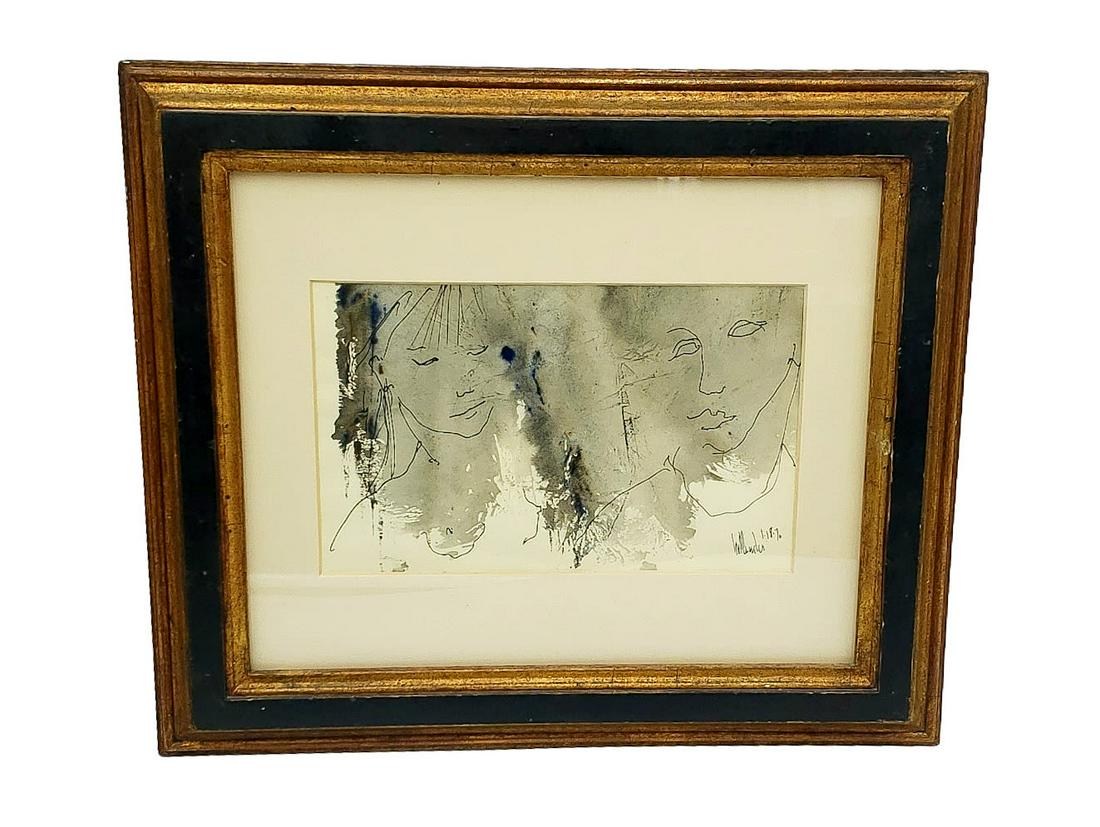 Portrait of a Young Girl: Monochromatic on Paper: Gino Hollander (1924-2015) Signed and Dated (1 of 3)