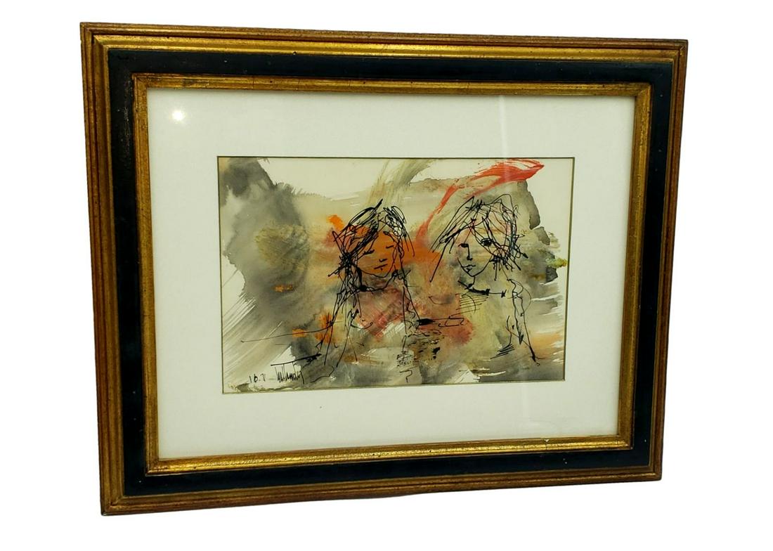 Portrait of a Young Girl: Chromatic on Paper: Gino Hollander (1924-2015) Signed and Dated (1 of 3)