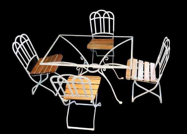 Antique Dinette Table and Folding Chairs: Glass & Iron (1 of 2)