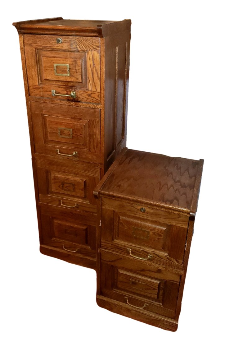 Four Draw and Two Draw Set of Oak Filing Cabinets (1 of 4)