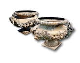 Neoclassical Bronze Garden Urns: Shells, Lions, and Florals in Relief