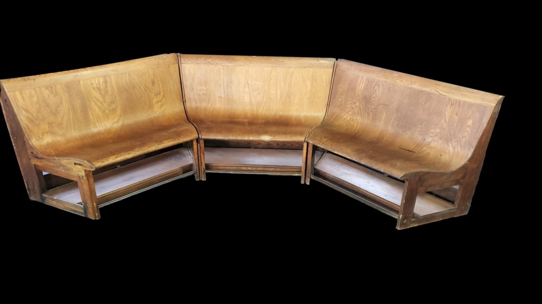 Three Section Bent Wood Train Station Bench (1 of 5)