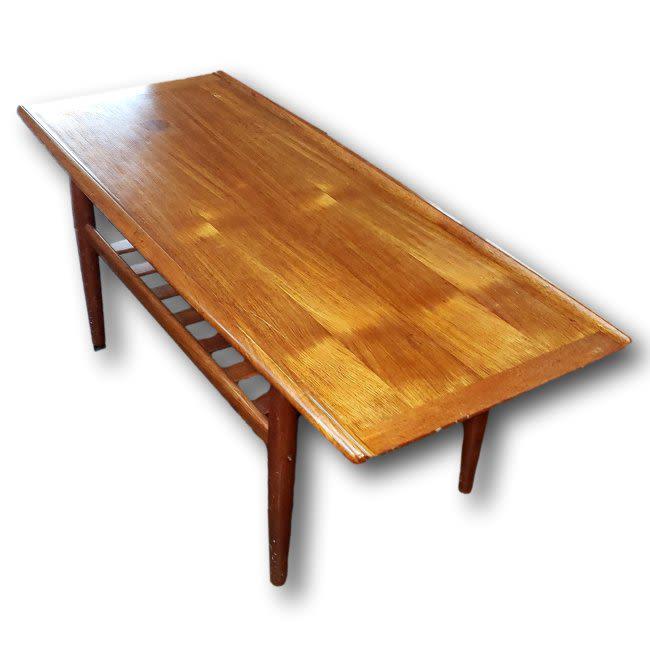 Vintage Grete Jalk for Glostrup Danish Mid Century Modern Teak Coffee Table.: Description Vintage Grete Jalk for Glostrup Danish Mid Century Modern Teak Coffee Table. Some scratches and stains as noted in the pictures. 51 x 21.75 inches. Stands 20.5 inches tall. Condition R