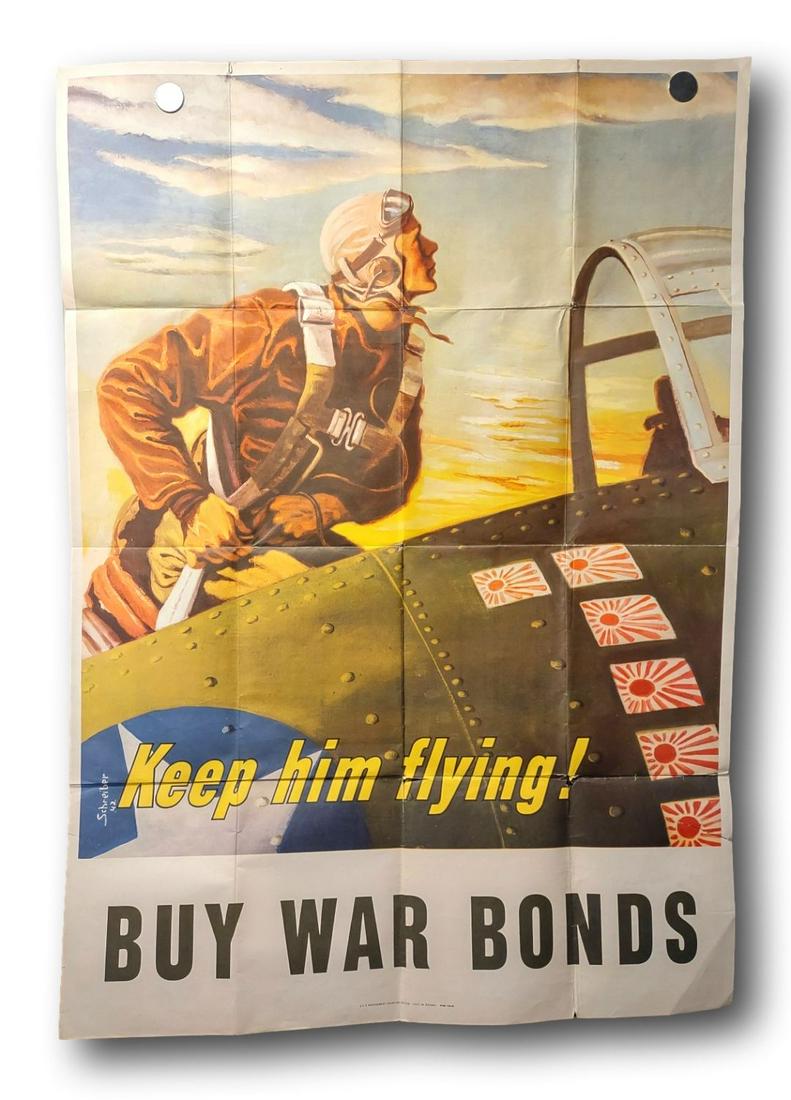 Keep Him Flying! Buy War Bonds; Vintage WWII Poster by George Schreiber, 1943 (1 of 12)