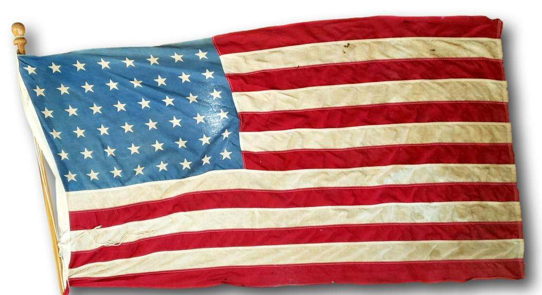 48 Star Flag with Pole: Aged Vintage Condition US Flag (1 of 7)