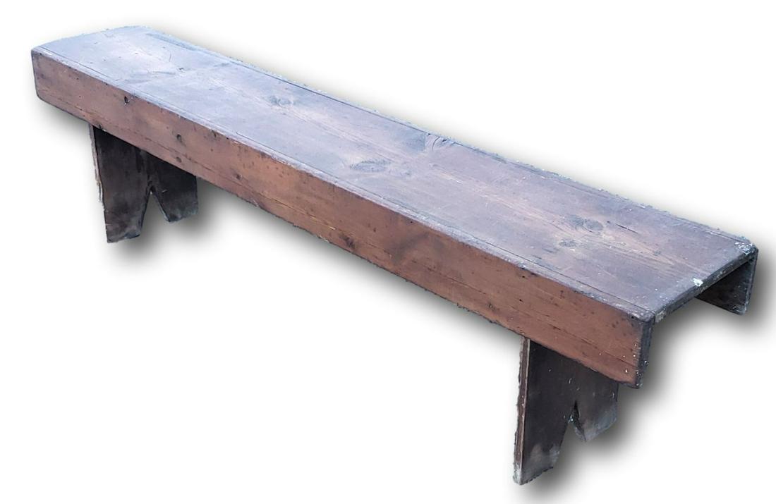 Primitive Country Farmhouse Long Bench: This antique bench is in good, sturdy condition, and has accommodated over 225 lbs of weight. The bench is 72 1/4 inches long, 19 inches tall, and is 13 inches deep. Refer to the descripti