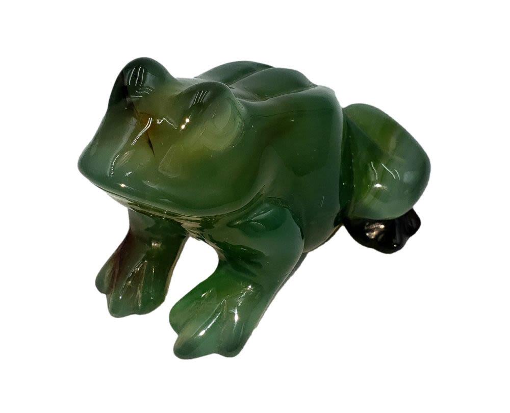 Jade Frog: Jade frog measuring 3 inches long, with a height of approximately 2 inches. The frog is graded in Very Fine condition. We review every item to determine its basic condition. If you require a more deta