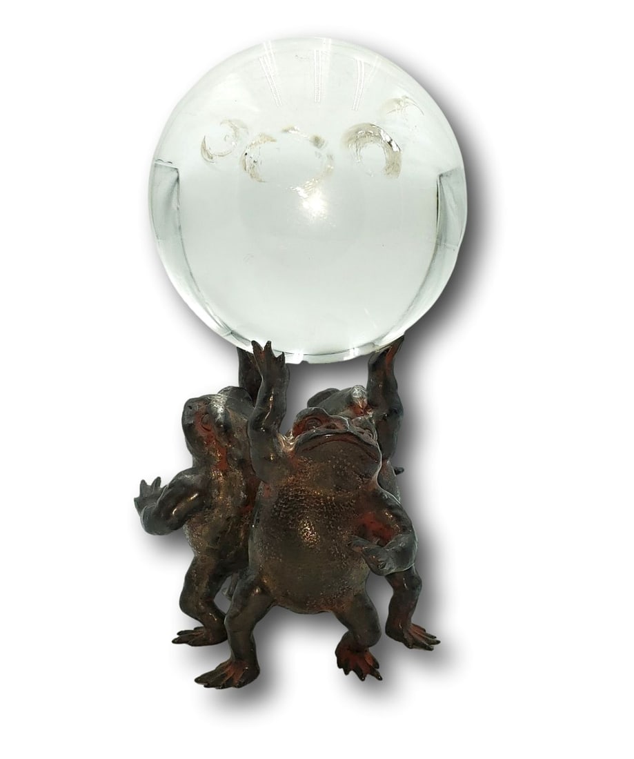 Early Bronze Frogs Holding Large Glass Ball (1 of 6)