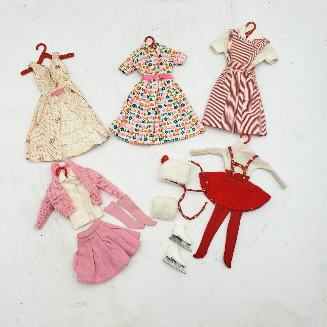 Lot of Official 1960s Barbie Dolls Clothing including Ice Skating Outfit, Candy Striper (1 of 2)