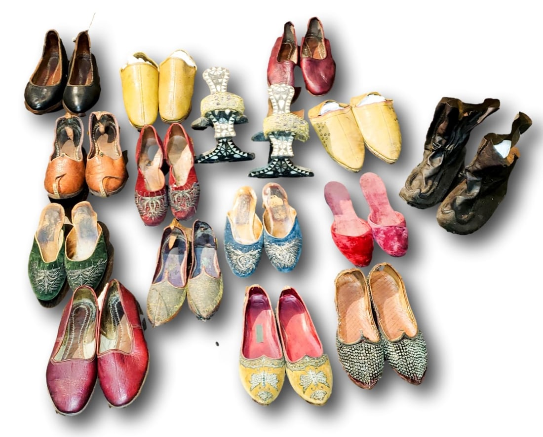Near, Middle & Far East Shoes - Traphagen Museum: 15 pairs of vintage shoes in various sizes and conditions from the Near, Middle, and Far East. The shoes are from the Traphagen Museum and are all pre 1940s. â€“ Provenance: The Traphagen C